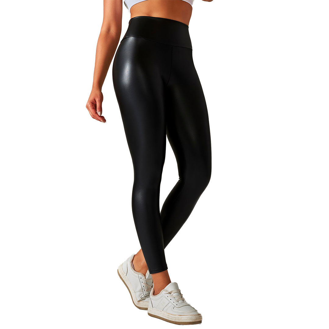 Damen Leder Leggings Schwarz