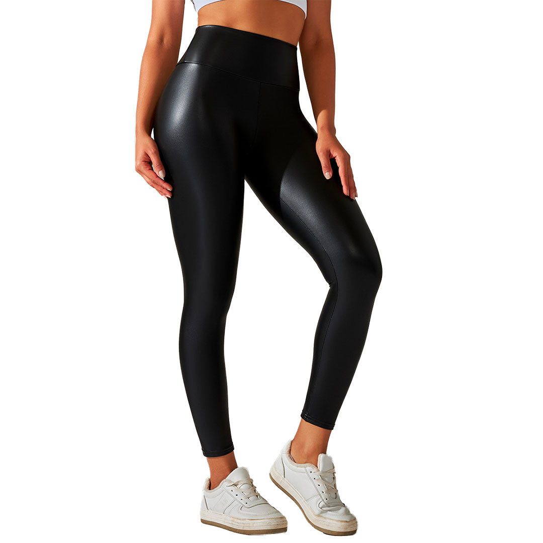 Damen Leder Leggings Schwarz