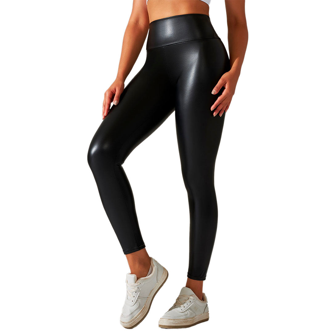 Damen Leder Leggings Schwarz