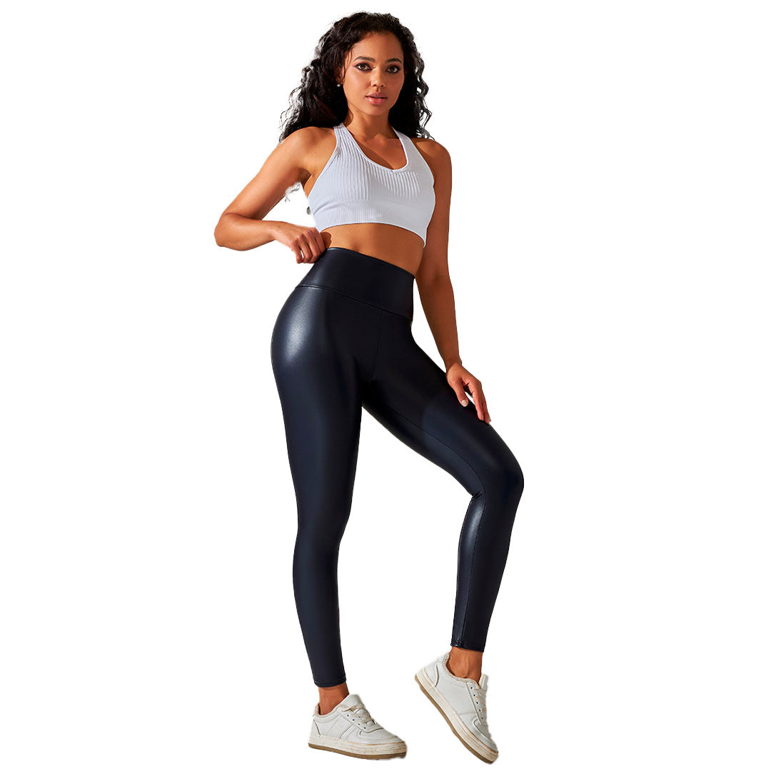 Damen Leder Scrunch Dunkelblau Leggings