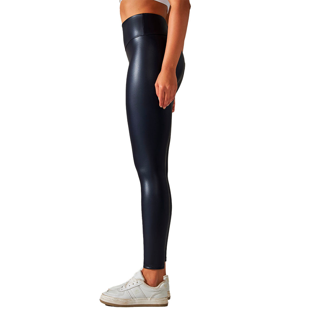 Damen  Leder Scrunch Dunkelblau Leggings