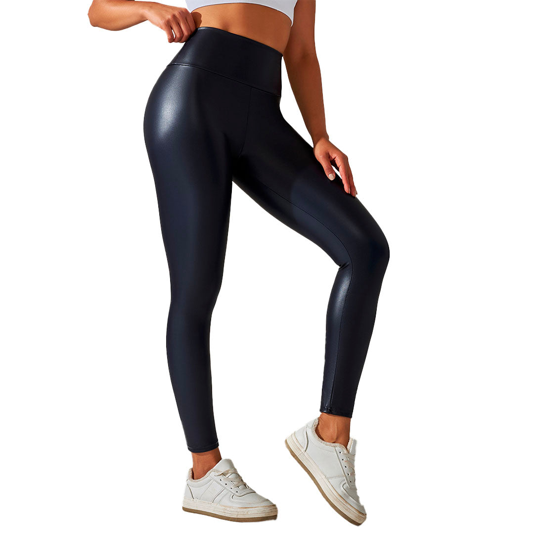 Damen  Leder Scrunch Dunkelblau Leggings