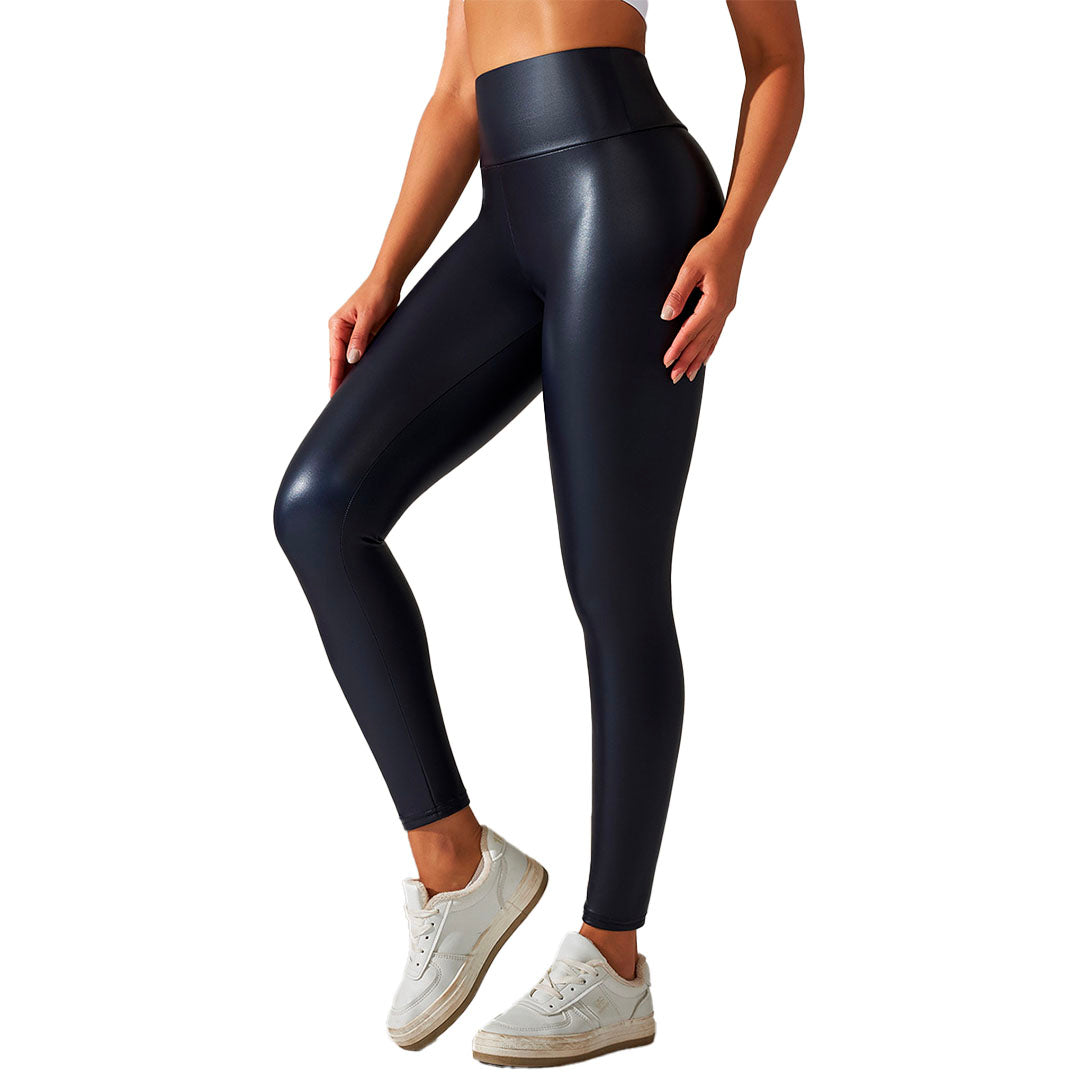 Damen  Leder Scrunch Dunkelblau Leggings