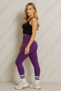 Push-Up Sportleggings Damen-High Waist, figurformend, Lila.